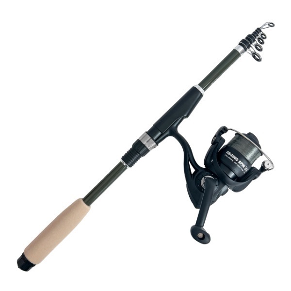 BEGINS PACK 180【振り出しコンパクトロッドとナイロン付きスピニングリールのセット/釣り入門におすすめ/竿とリールのセット】(グレー)